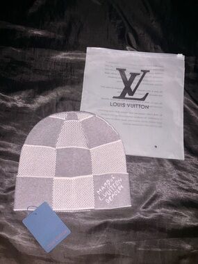 Louis Vuitton Grey Checker Beanie